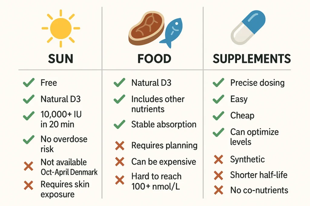 Sammenligning af vitamin D fra sollys, animalsk mad og kosttilskud på carnivore diæten